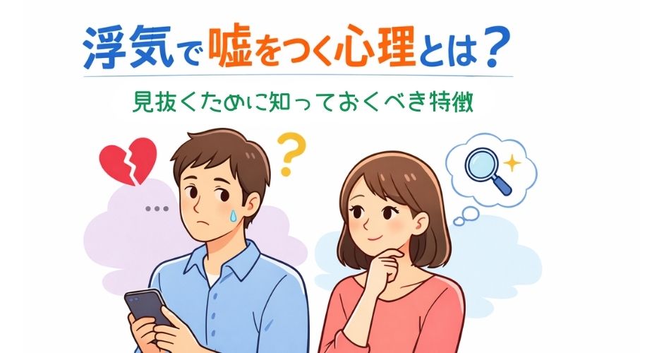 浮気で嘘をつく心理や行動の特徴を表したイラスト