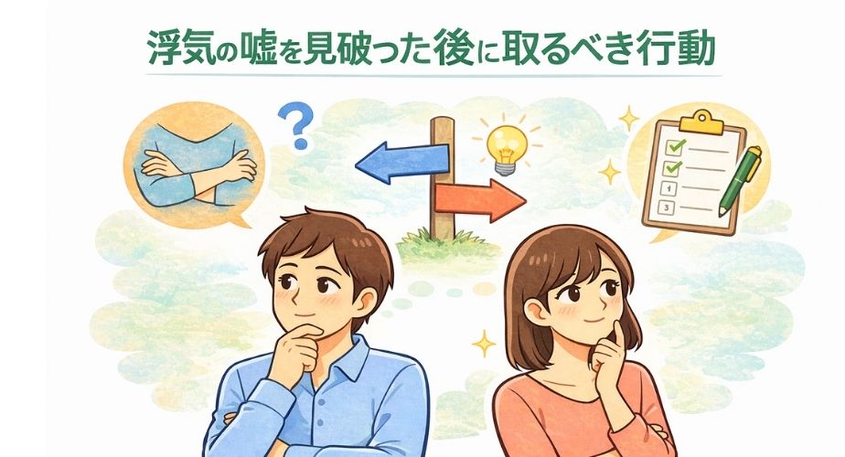 浮気の嘘を見破った後に冷静に行動するイメージイラスト
