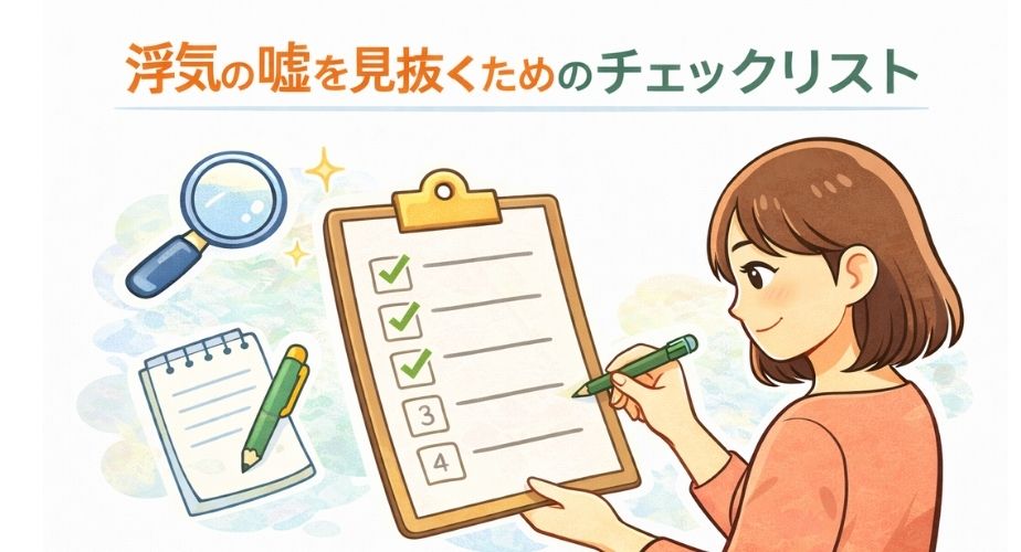 浮気の嘘を見抜くためのチェックリストを表したイラスト