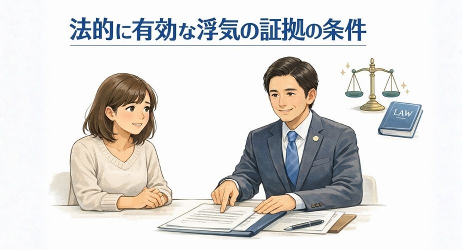 法的に有効な浮気の証拠の条件を解説するイメージ