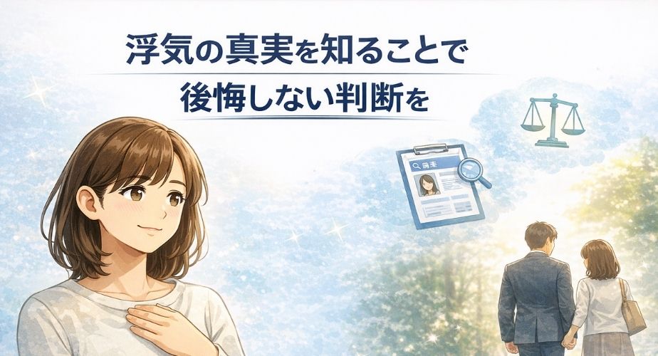 浮気の真実を知ることで後悔しない判断ができることを表現した安心感のあるイラスト