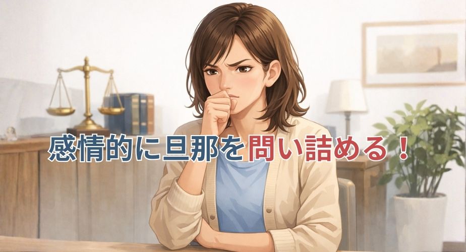 感情的に旦那を問い詰める前に冷静になろうとする主婦のイラスト