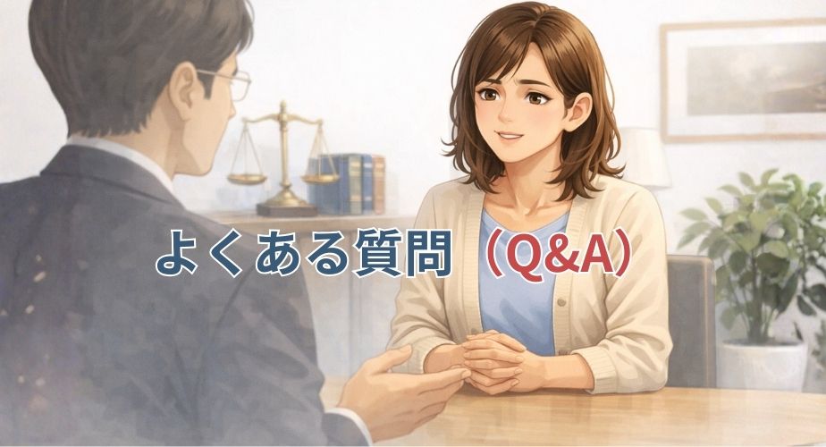 浮気や法律相談について質問し安心して話を聞く主婦のイラスト