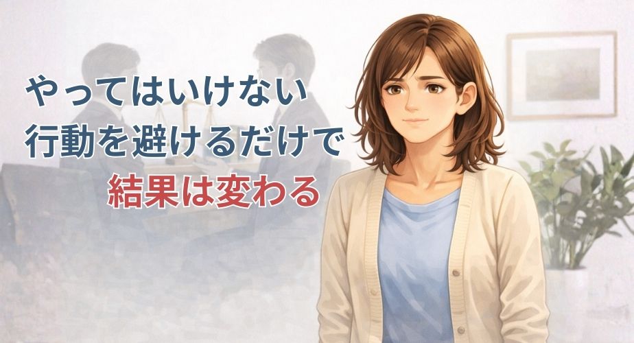 浮気発覚後に冷静な行動を選び前向きに進む主婦のイラスト