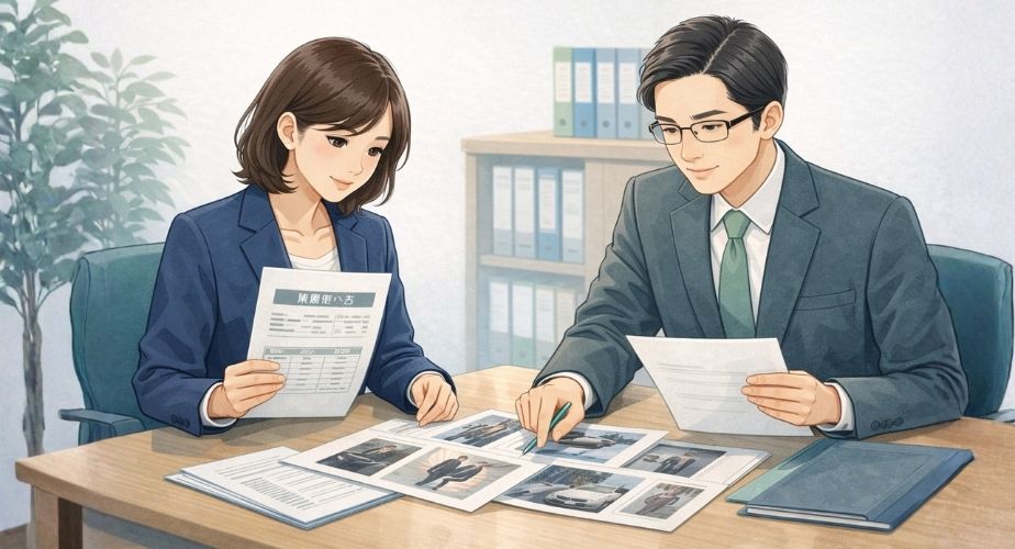 調査報告書と証拠資料を専門家が確認しているイラスト