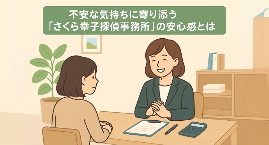 落ち着いた相談室の中で、笑顔の女性カウンセラーと少し緊張した表情の女性相談者が向かい合って話しているイラスト