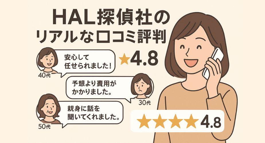 HAL探偵社の口コミ評価4.8｜主婦の評判・体験談を吹き出しで紹介（安心・親身・費用）