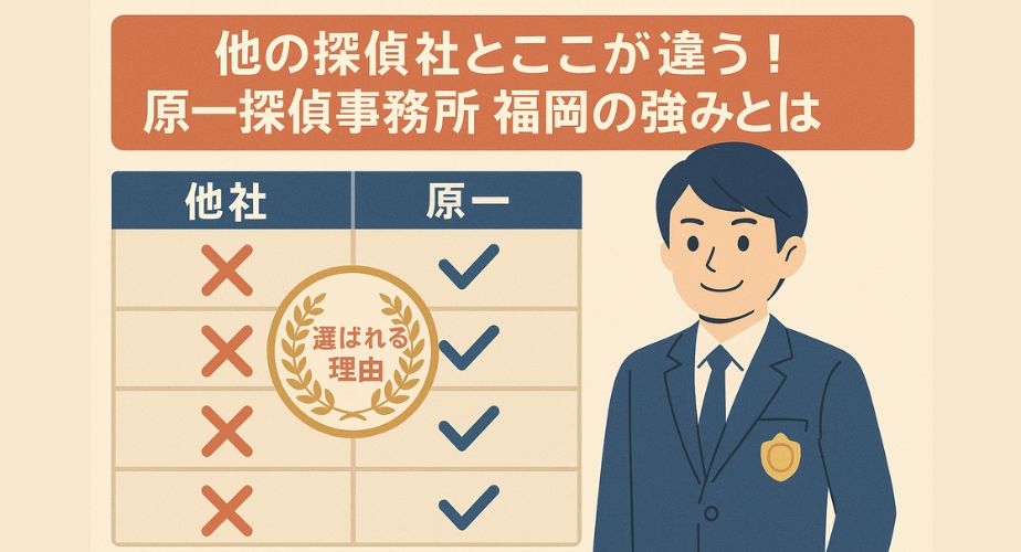 他社との違いを明確に示す探偵事務所の強みを表すビジュアル