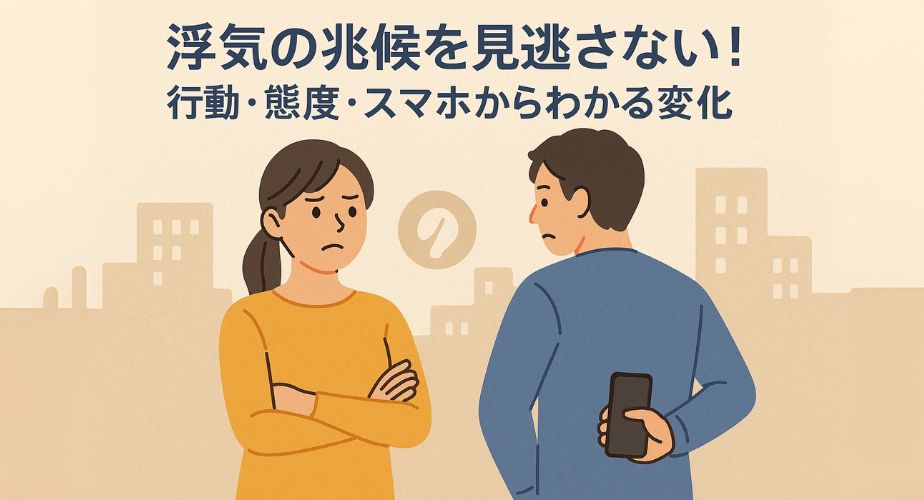 浮気の兆候を感じ取る主婦の視点を描いたイラスト