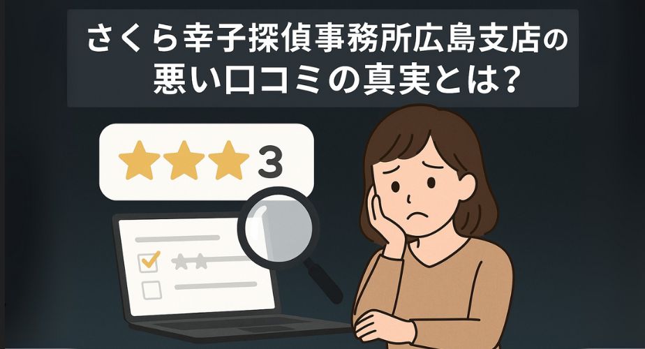 さくら幸子探偵事務所広島支店に対する悪い口コミを調査しているイメージの画像。