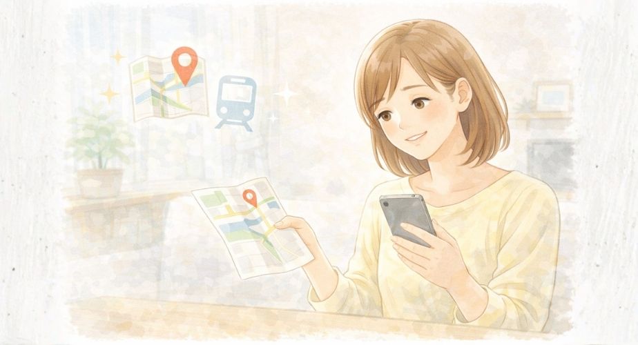 アクセス方法を確認する主婦向けのやさしいイメージ画像