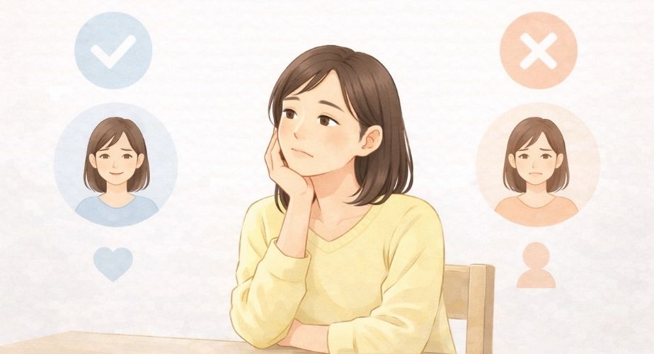 原一探偵事務所が自分に合うかどうか考えている主婦のイメージイラスト