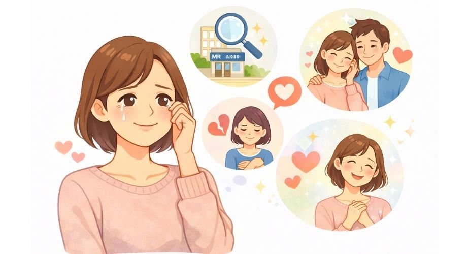 探偵事務所に依頼した体験を語る女性のイラスト