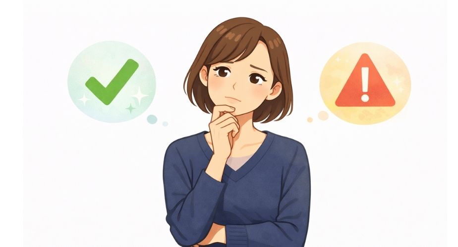 探偵事務所のメリットとデメリットを比較する女性のイラスト