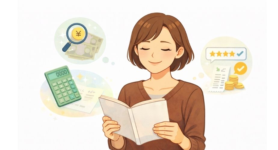 探偵事務所の料金を確認して安心する女性のイラスト