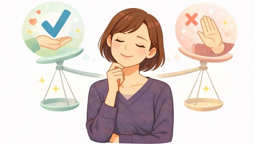 自分に合う探偵事務所か判断する女性のイラスト