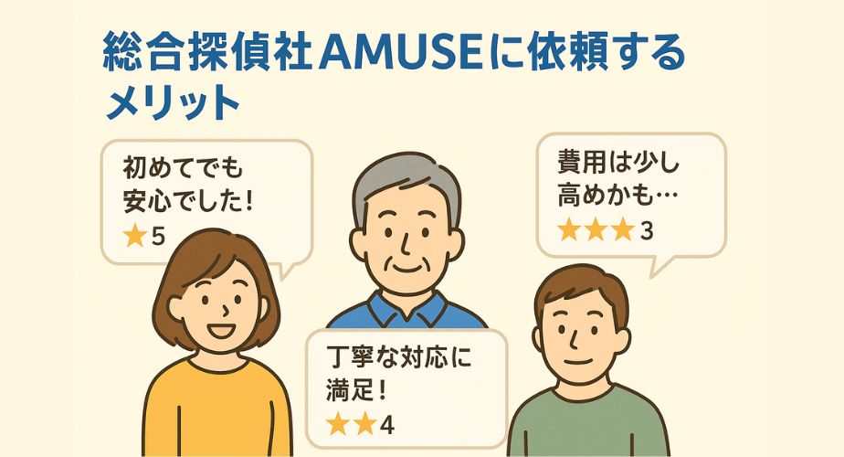総合探偵社AMUSEの口コミで見る依頼者の声｜安心・丁寧・料金に関するリアルな評価
