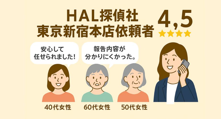 HAL探偵社 東京新宿本店の口コミ評価｜主婦からの依頼者の声と星評価4.5を紹介