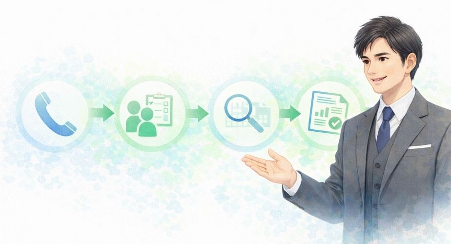 原一探偵事務所 新宿の相談から調査完了までの流れを表したイメージ