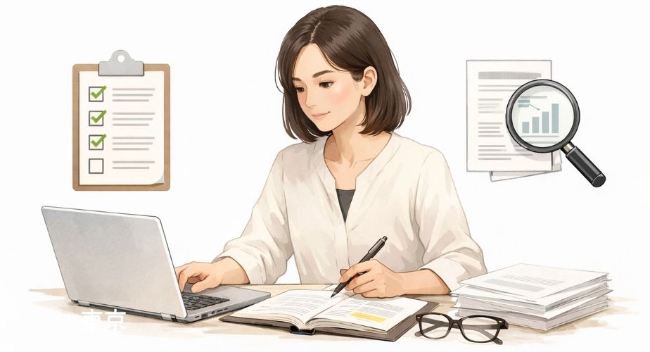 探偵社の口コミや料金を客観的に調査・検証している編集部のイメージイラスト