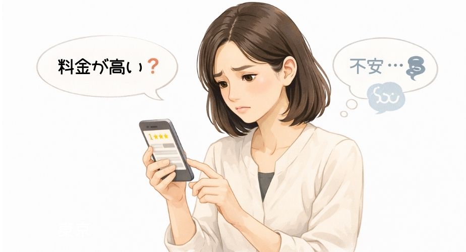 ラビット探偵社の悪い口コミや不安点を確認している女性のイメージ