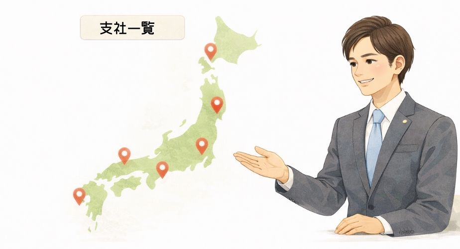 ラビット探偵社の全国支社一覧と対応エリアを示すイメージ