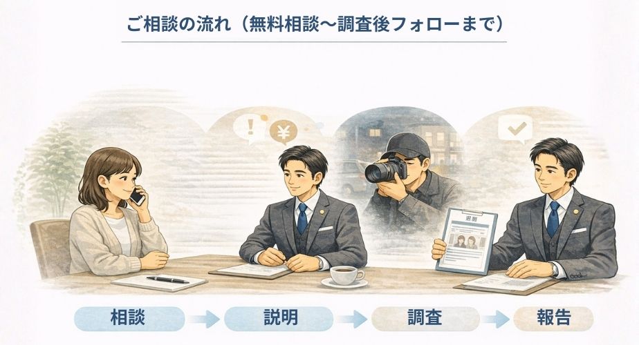 ラビット探偵社 新宿支社の無料相談から調査後フォローまでの流れ