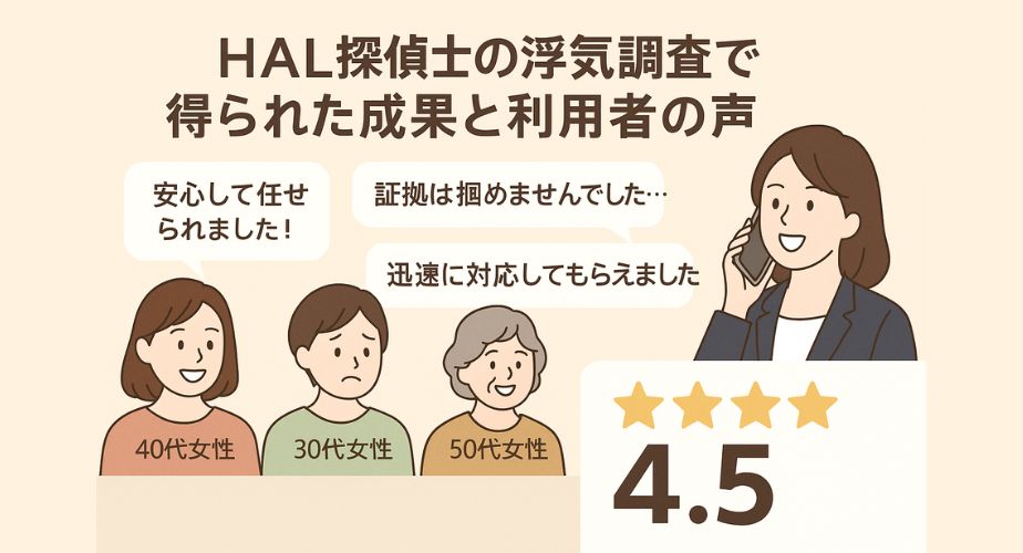 HAL探偵社の浮気調査口コミ｜主婦の評価と体験談・星評価4.5を掲載