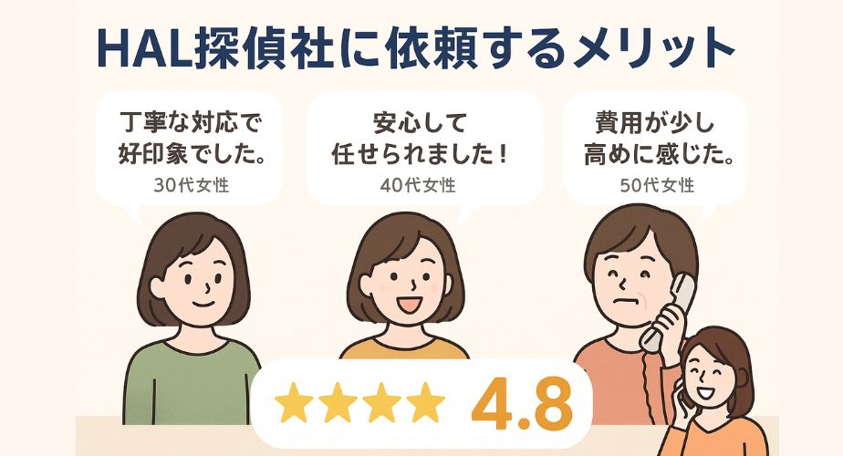 HAL探偵社の口コミ評価｜依頼者の声と星評価4.8を主婦3人の体験談で紹介