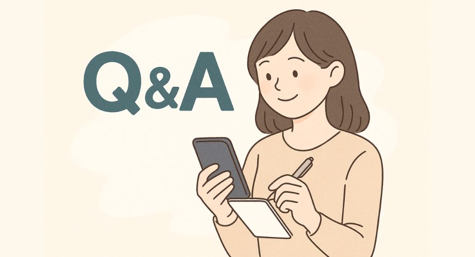 よくある質問を読んで不安が和らいだ女性のイラスト。