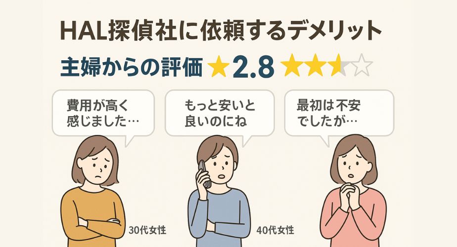 HAL探偵社のデメリット口コミ｜主婦の低評価と不安の声・星評価2.8を紹介