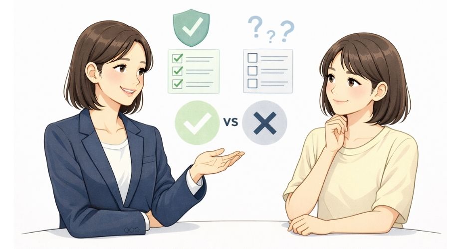 そよかぜ探偵事務所の強みや他社との違いを表現した比較イメージイラスト