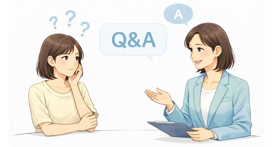 そよかぜ探偵事務所に関するよくある質問に答える相談シーンのイラスト