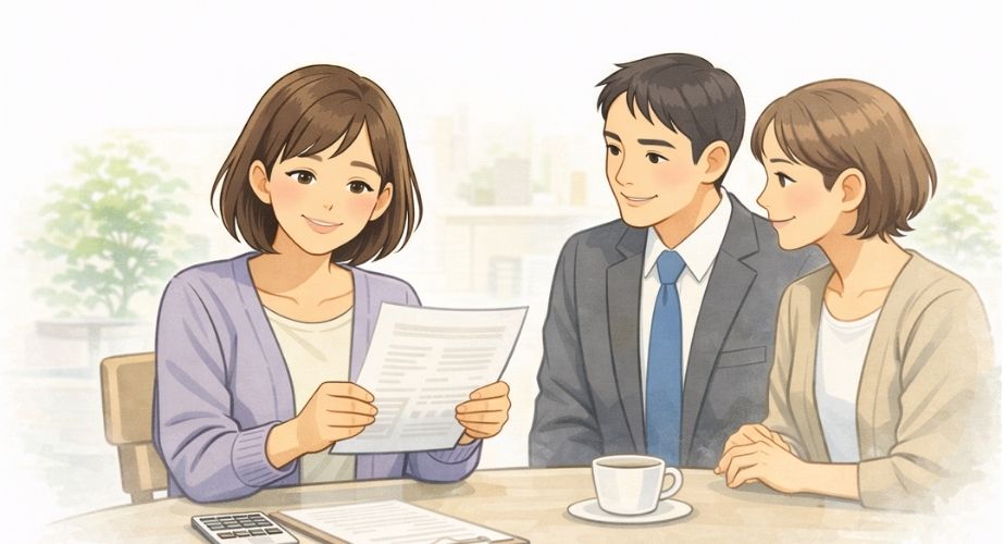 総合探偵社クロル大阪の料金説明に納得する主婦のイラスト