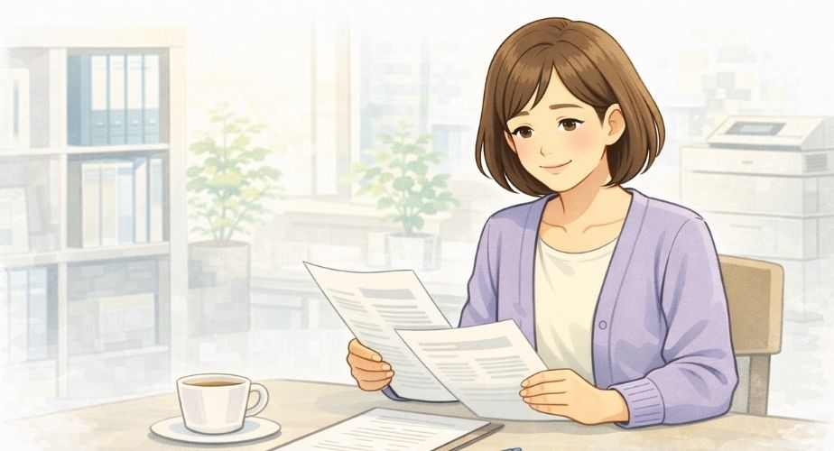 総合探偵社クロル大阪の基本情報を確認する主婦のイラスト