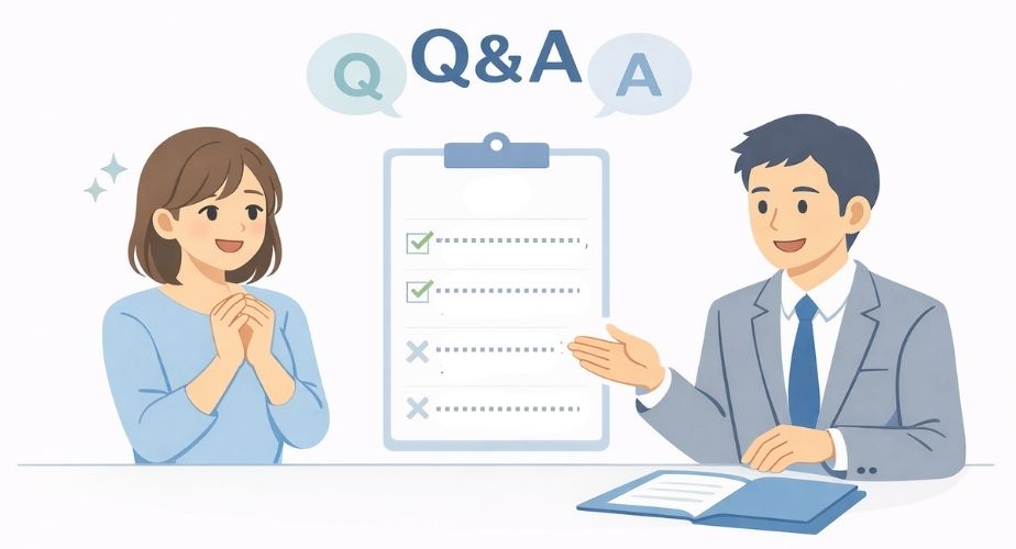 響・Agentに関するよくある質問と回答で不安を解消する相談シーンのイラスト