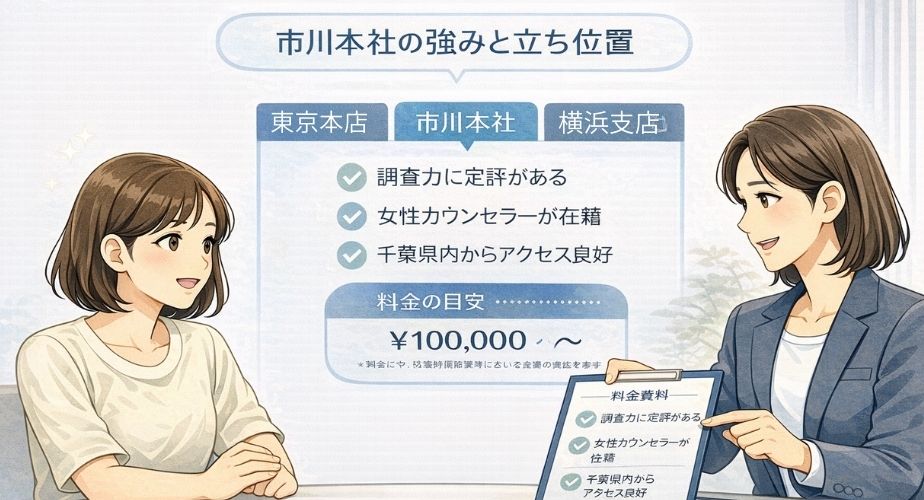 市川本社と他拠点との違いや強みを説明するイメージイラスト