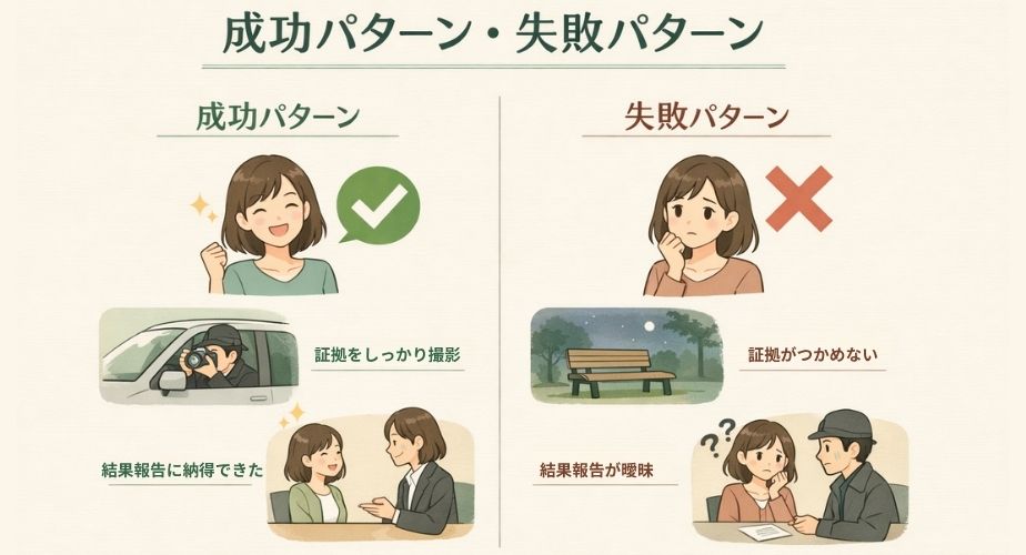浮気調査の成功例と失敗例を比較した図解