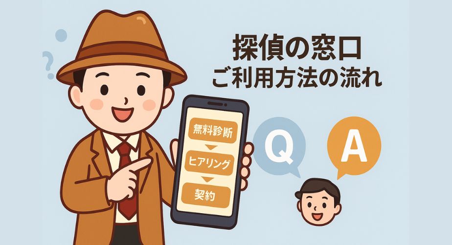 探偵の窓口を使う流れをスマホ画面で表現したわかりやすい画像