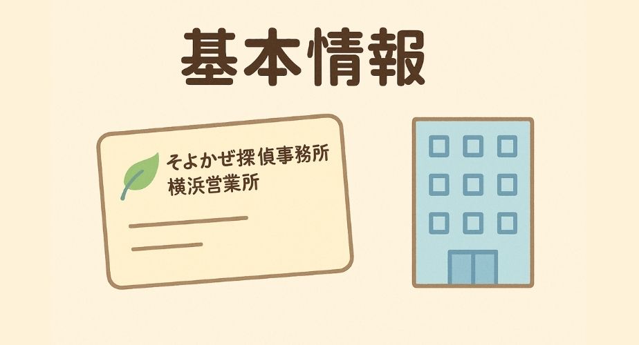 そよかぜ探偵事務所横浜営業所の口コミ・レビュー・評判まとめを説明するイラスト。やさしいイラスト風で依頼者が笑顔で探偵と握手している場面。