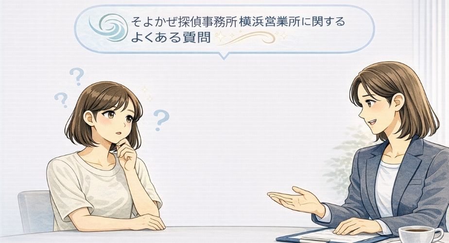 横浜営業所に関するよくある質問に答える相談シーンのイメージイラスト