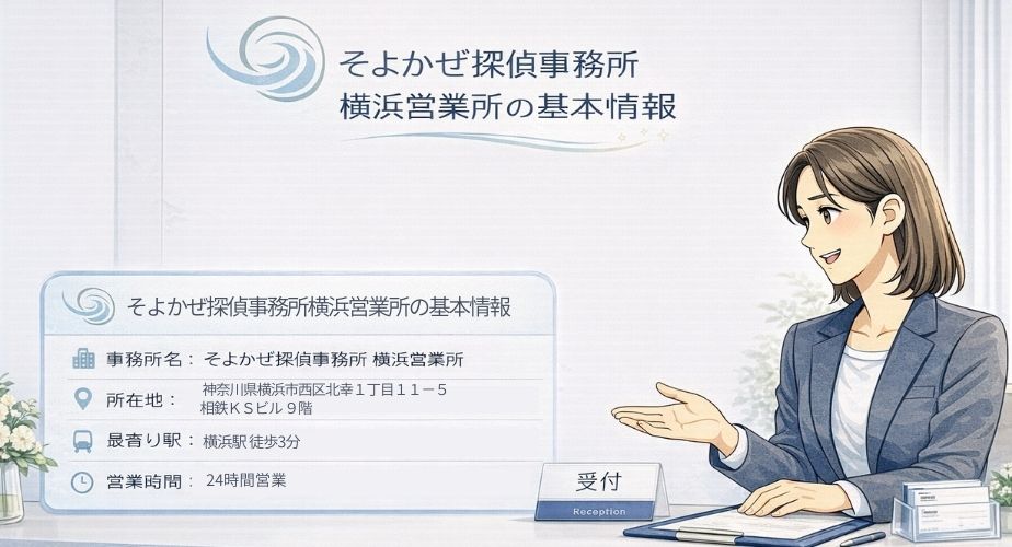 そよかぜ探偵事務所横浜営業所の基本情報をイメージしたイラスト