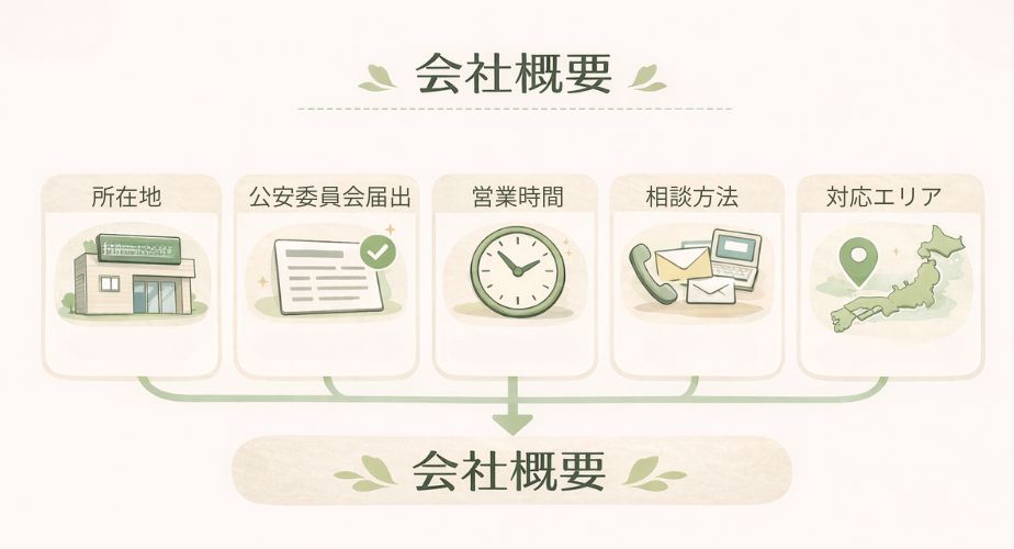 MR探偵事務所 立川駅前相談室の所在地や届出番号、営業時間など会社情報を分かりやすくまとめた図式イラストバナー