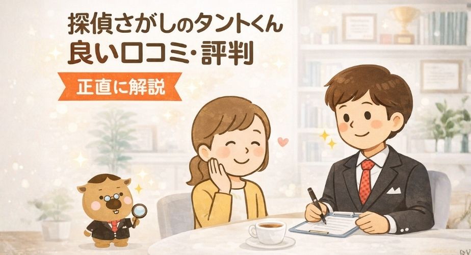 探偵さがしのタントくんの良い口コミや評判を紹介するアイキャッチ画像