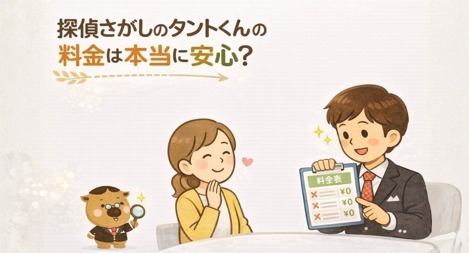 探偵さがしのタントくんの料金が安心かどうかを主婦目線で解説するアイキャッチ画像