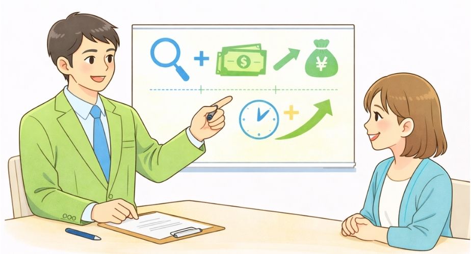 あい探偵の料金体系や費用の考え方を分かりやすく説明するイラスト