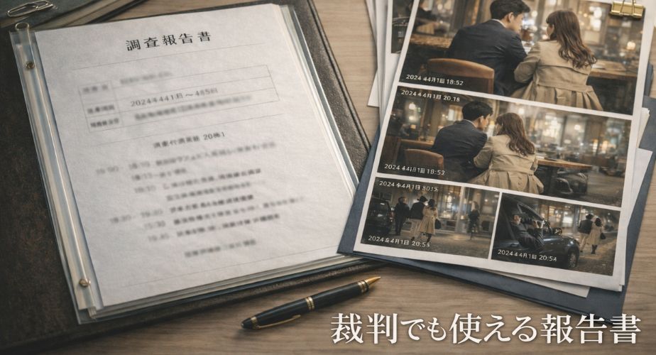 裁判でも使える探偵の調査報告書と証拠写真のイメージ