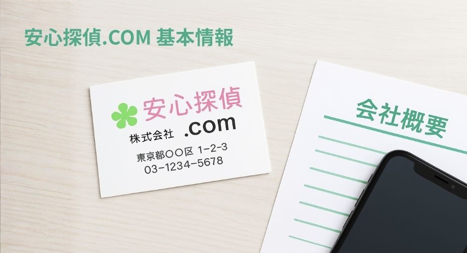 安心探偵.COMの会社情報や連絡先がわかるイメージ。信頼できる運営元の情報を整理