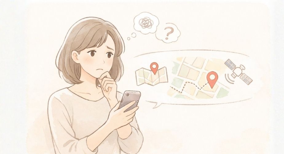 浮気調査でGPSが選ばれる理由を考える主婦のイラスト