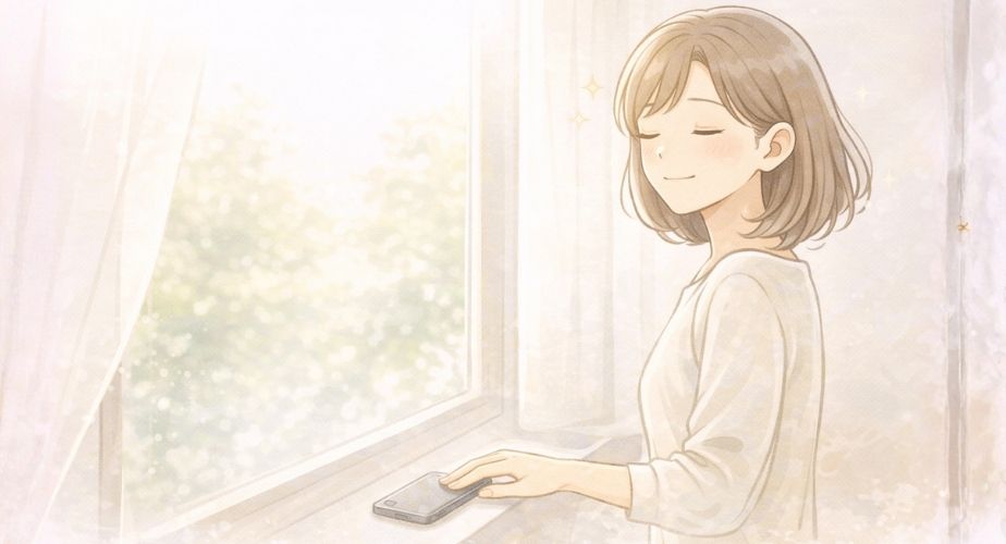 疑い続ける時間を終わらせ前に進む主婦を描いたイラスト